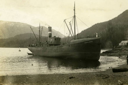View of Celestial Empire on the beach at Kyuquot on Vancouver Island, 1916