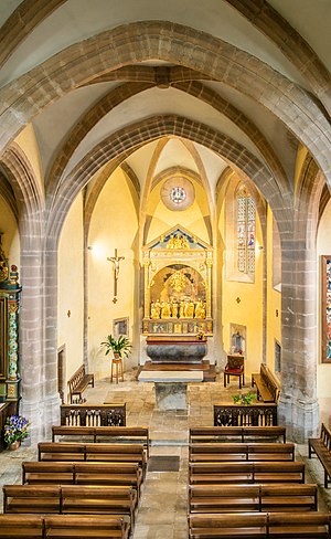 Interior of the church of Our Lady of the Assumption in Boussac, Aveyron, France