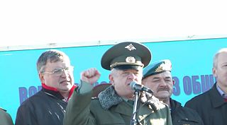 Colonel Vladimir Kvachkov adressing his speech to ex-servicemen of the Russian Airborne Troops