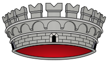 Mural crown for the title of comune
. It is located in the upper part of the coat of arms of the comune Corona di comune.svg
