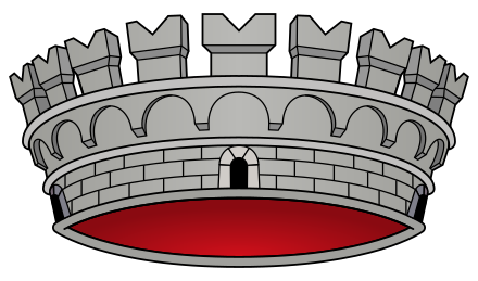Mural crown for the title of comune. It is located in the upper part of the coat of arms of the comune