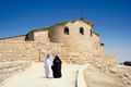 This structure protects the excavated remains of a church atop Mount Nebo