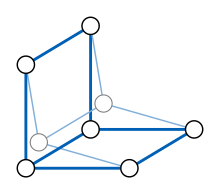 Retraction of a cube onto a six-vertex subgraph. Cube retraction.svg