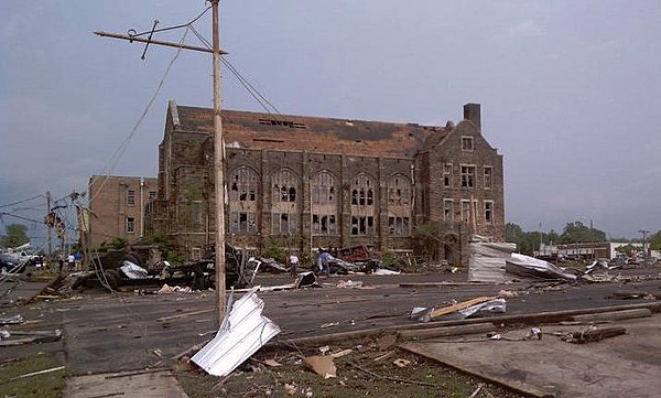 Damage to the First Methodist Church in downtown Cullman.