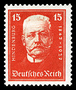 Sello de 1927. Hindenburg. Leyenda: Deutsches Reich.