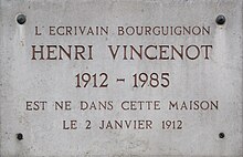Dijon plaque commémorative maison natale Henri VINCENOT.jpg
