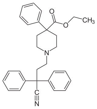 <span class="mw-page-title-main">Diphenoxylate</span> Centrally active opioid drug used for the treatment of diarrhea