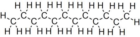 Skeletal formula of dodecane with all implicit carbons shown, and all explicit hydrogens added