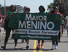 Supporters of Menino's 2009 reelection campaign marching in the 2009 Dorchester Day Parade Dot Day 2009 - Mayor Tom Menino (3604225475) (1).jpg