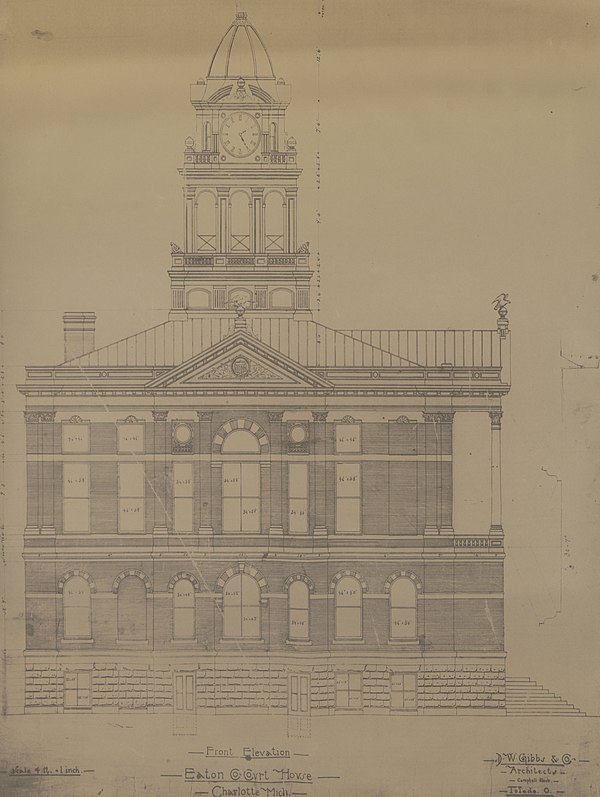 Architectural drawing for the Eaton County Courthouse, designed by David W. Gibbs and Company, 1880s