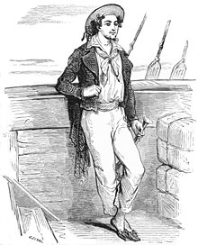 The main character Edmond Dantes was a merchant sailor before his imprisonment. (Illustration by Pierre-Gustave Staal) Edmond Dantes.JPG