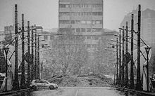 First snow on the main bridge in Mitrovica. First snow on the main bridge in Mitrovica.jpg