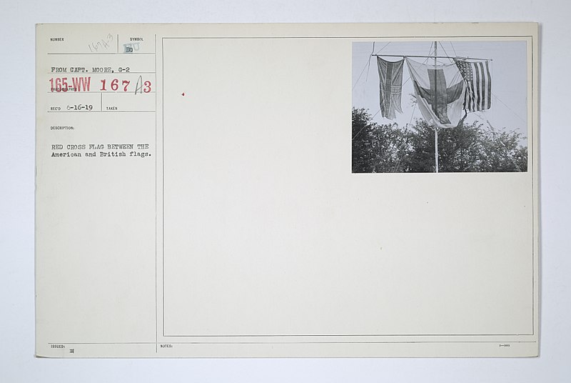 File:Flags - Red Cross flag between the American and British flags - NARA - 31480384.jpg