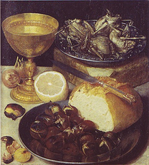 16-17th century still life with roasted chestnuts by Georg Flegel