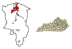 Location of Prestonsburg in Floyd County, Kentucky.