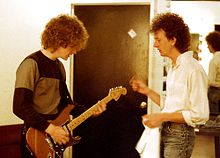 Miller and Gil Ray, prior to first show of new line-up, 1985. Game Theory first SF lineup show Scott Gil 1985.jpg