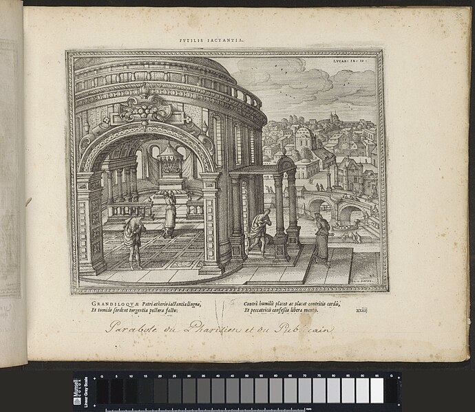 File:Gelijkenis van de farizeeër en de tollenaar in de tempel Futilis Jactantia (titel op object) Emblemata Novi Testamenti (serietitel) Emblemata Sacra è praecipuis utriusque testamenti historiis concinnata (Nieuwe Testam, BI-1919-77-85.jpg