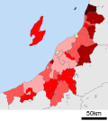 Growth rate map of municipalities of Ibaraki prefecture, Japan