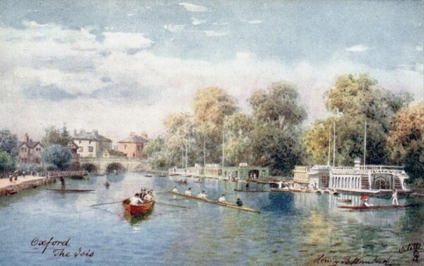 Henry B. Wimbush, "Oxford the Isis", c. 1910, showing college barges