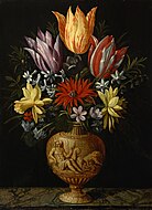 大理石の台座のうえの花瓶の花 (1510/1530)