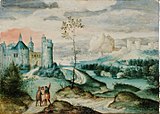 Пейзаж со встречей по дороге в Эммаус. 1530-е. Дерево, масло. Муниципальный музей древнего искусства, Намюр, Бельгия