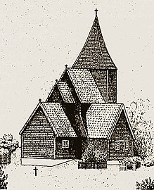 Drawing of Hopperstad stave church from 1878