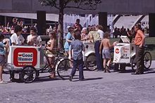 Canadian Good Humor ice cream cart in Toronto, 1984. Ice cream vendors, Nathan Phillips Square (13626182054) (cropped).jpg