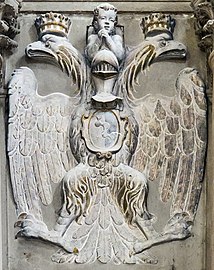Interior of Chiesa dei Gesuiti (Venice) - Counter-façade - Cost arms of Da Lezze.jpg
