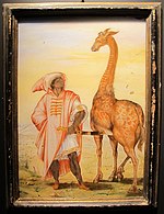 Jacopo Ligozzi, Capitano degli arabi di barberia e giraffa (tempera su vetro, collezione privata)