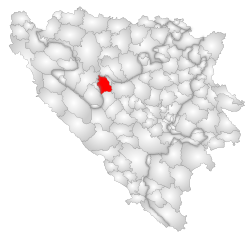 Location of Jajce within Bosnia and Herzegovina.
