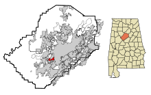 Jefferson County Alabama beépített és be nem épített területek Midfield Highlighted.svg