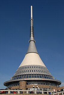 Ještěd Tower Television transmitter and hotel near Liberec, Czech Republic