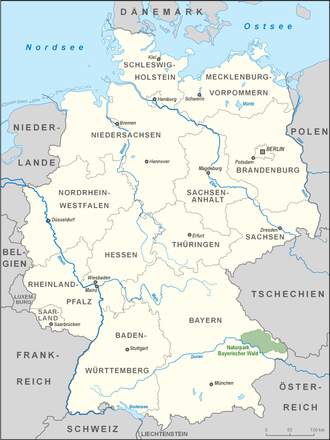 Location of the nature park in Germany Karte Naturpark Bayerischer Wald.png