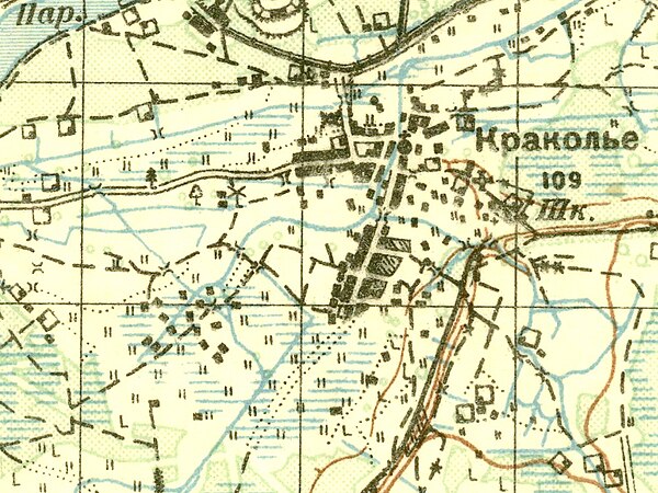 Деревня Краколье на карте 1930 года