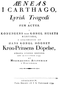 Kraus - Aeneas i Carthago - title page of the libretto - Stockholm 1799.png