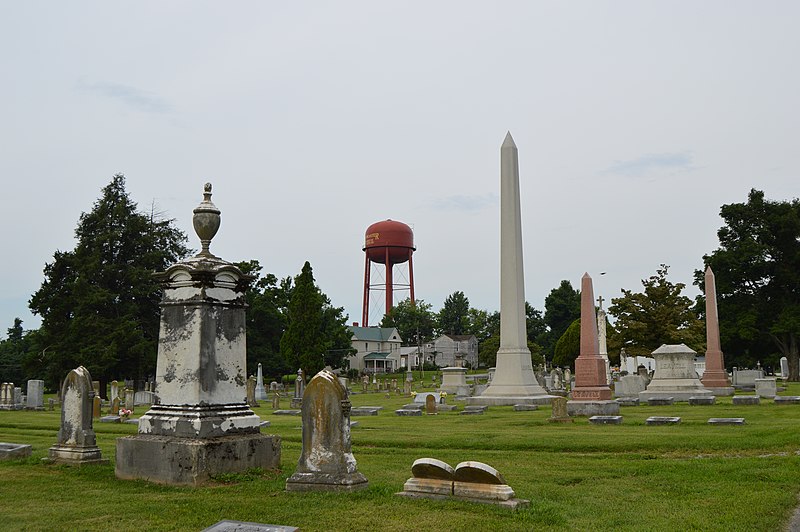 File:Lancaster Cemetery with water tower in background.jpg