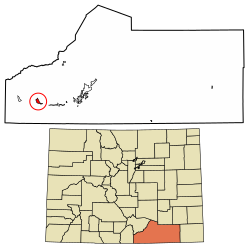 Location of Weston in Las Animas County, Colorado.