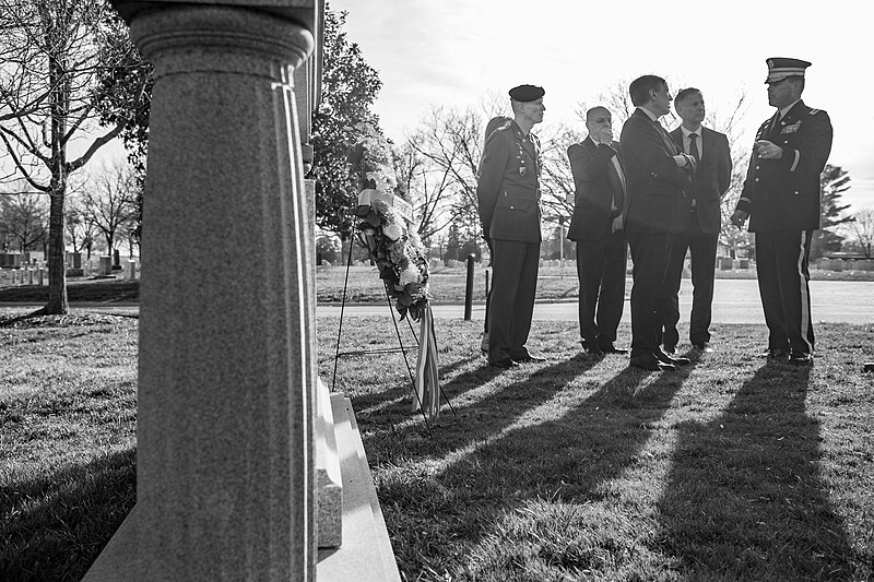 File:Luxembourg Senior Leaders Place a Wreath at the Battle of the Bulge Monument in Section 21 of Arlington National Cemetery, Arlington on January 15, 2020 - 5.jpg