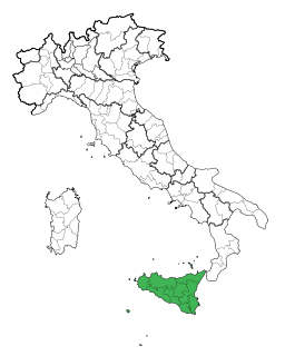 Karta över Italien med Sicilien (Sicilia) markerat