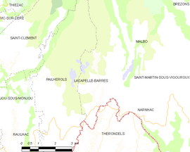 Mapa obce Lacapelle-Barrès