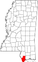 Mapa del estado que destaca el condado de Hancock