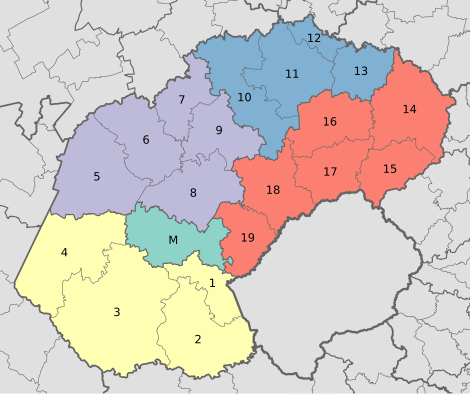 Map of the Free State with districts shaded and municipalities numbered (2011).svg