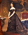 De Belgische koningin Maria Hendrika met blauwe koningsmantel of pronkmantel