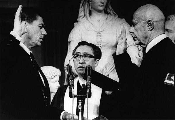 January 2, 1967: Marshall F. McComb swearing in Ronald Reagan as Governor of California