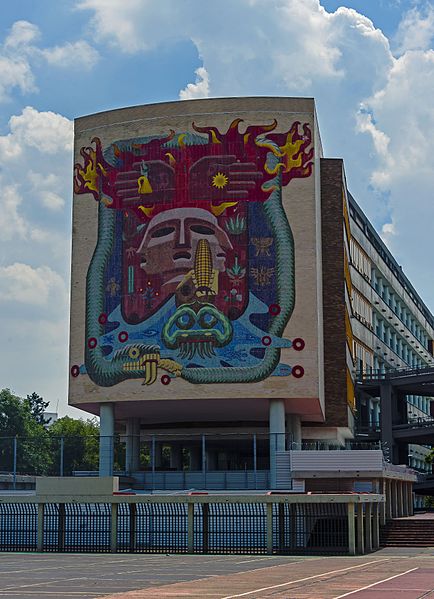 File:Medical school building mural, UNAM Ciudad Universitaria campus, Mexico City.jpg