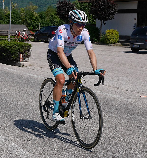Miguel Ángel López (Astana) during stage 19, wearing the white jersey as the leader of the young rider classification