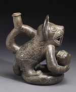 Керамічна ваза у вигляді кота, культура Моче, період 100-800 рр. н.е., Перу