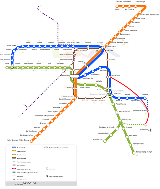 Montpellier tramway map