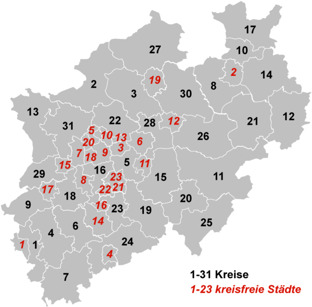 北萊茵-西發利亞行政區圖