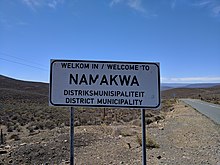 A sign along the border of Namakwa with the Western Cape, welcoming drivers coming up R354 Namakwa Welcome Sign.jpg
